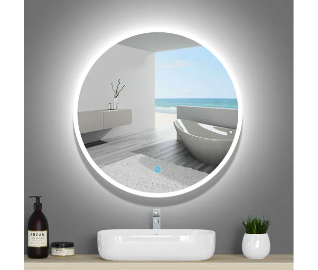 Espejo redondo de baño LED 80cm+antivaho+interruptor táctil