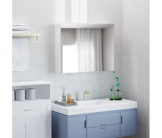 HOMCOM Armario de Baño con Espejo Armario de 2 Puertas con 3 Estantes Interiores Estilo Moderno para Dormitorio Salón 80x1...