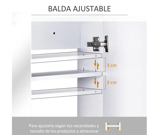 HOMCOM Armario de Baño con Espejo Armario de 2 Puertas con 3 Estantes Interiores Estilo Moderno para Dormitorio Salón 80x1...