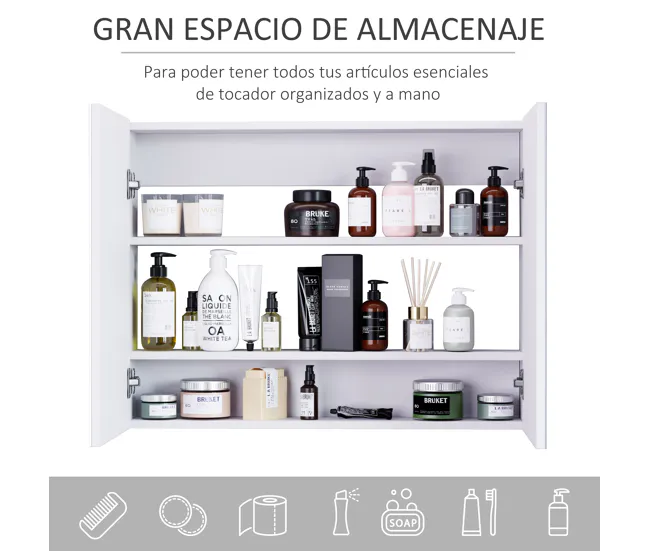 HOMCOM Armario de Baño con Espejo Armario de 2 Puertas con 3 Estantes Interiores Estilo Moderno para Dormitorio Salón 80x1...