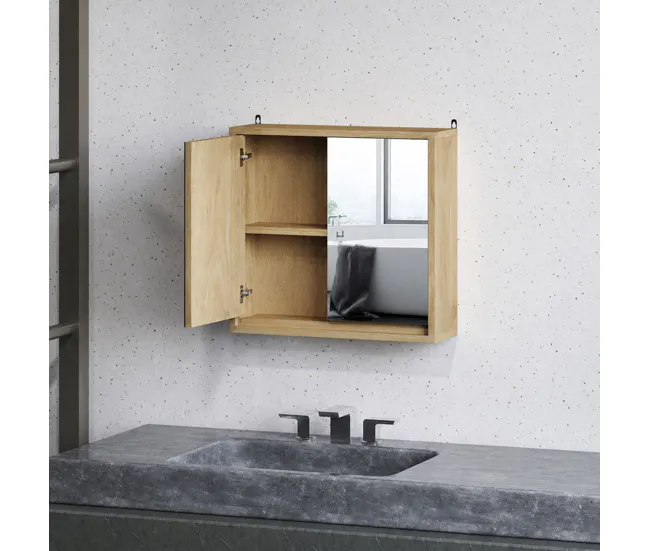 HOMCOM Armario de Baño con Espejo con 2 Puertas y Estante Ajustable Mueble Colgante de Baño para Aseo Estilo Moderno 48x14...