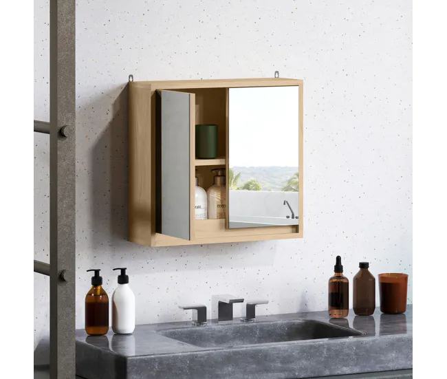 HOMCOM Armario de Baño con Espejo con 2 Puertas y Estante Ajustable Mueble Colgante de Baño para Aseo Estilo Moderno 48x14...