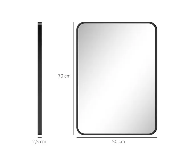 HOMCOM Espejo de Baño 50x70 cm Espejo Rectangular Espejo de Pared con Marco de Metálico Vertical u Horizontal para Recibid...