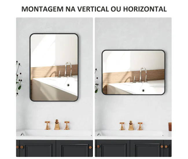 HOMCOM Espejo de Baño 50x70 cm Espejo Rectangular Espejo de Pared con Marco de Metálico Vertical u Horizontal para Recibid...