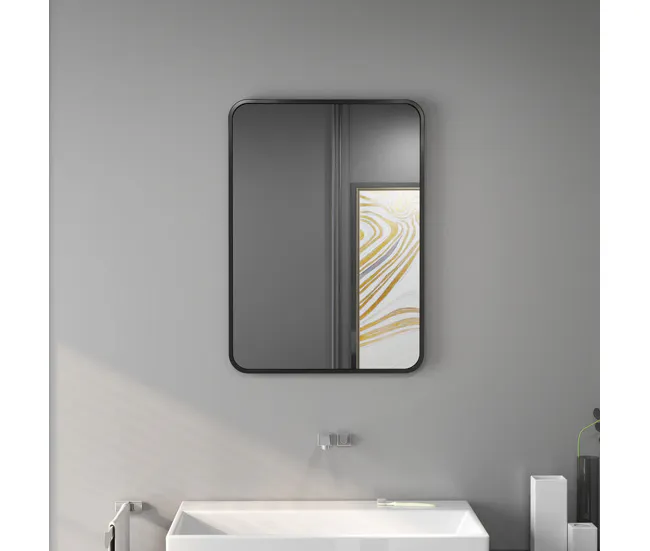 HOMCOM Espejo de Baño 50x70 cm Espejo Rectangular Espejo de Pared con Marco de Metálico Vertical u Horizontal para Recibid...