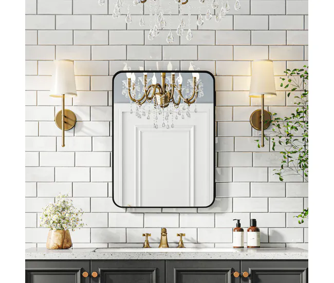 HOMCOM Espejo de Baño 60x80 cm Espejo Rectangular Espejo de Pared con Marco de Acero Vertical u Horizontal para Recibidor...