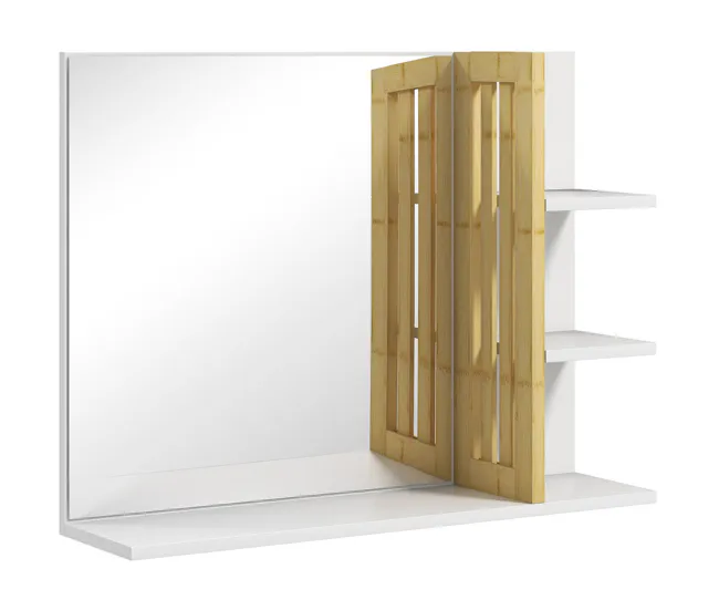 HOMCOM Espejo de Baño Contemporáneo Espejo de Pared Rectangular con 4 Estantes de Almacenamiento para Maquillaje Tocador V...