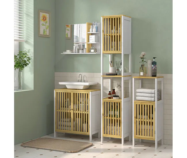 HOMCOM Espejo de Baño Contemporáneo Espejo de Pared Rectangular con 4 Estantes de Almacenamiento para Maquillaje Tocador V...