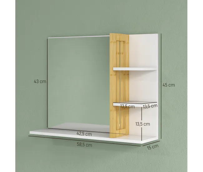 HOMCOM Espejo de Baño Contemporáneo Espejo de Pared Rectangular con 4 Estantes de Almacenamiento para Maquillaje Tocador V...