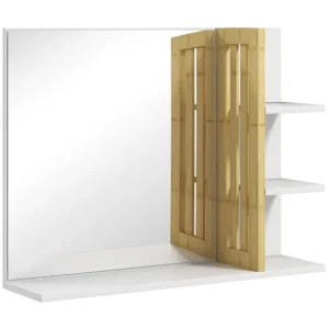 HOMCOM Espejo de Baño Contemporáneo Espejo de Pared Rectangular con 4 Estantes de Almacenamiento para Maquillaje Tocador V...