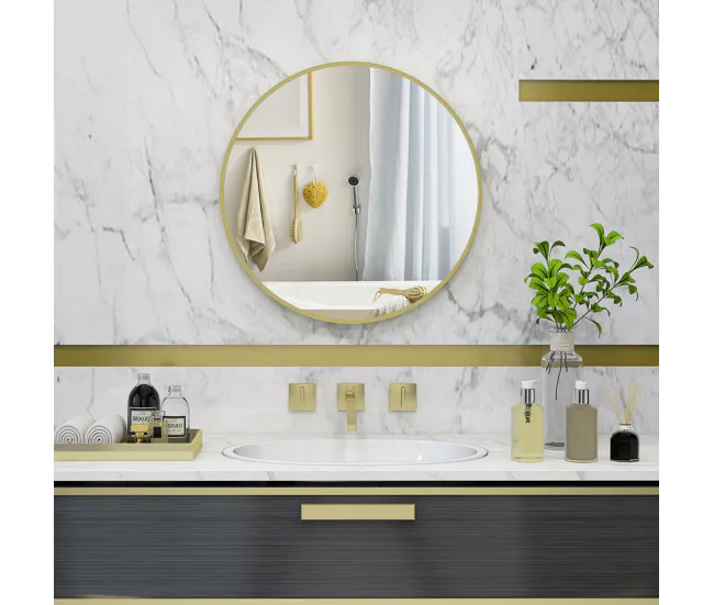 HOMCOM Espejo de Baño Ø60 cm Espejo de Pared Espejo Decorativo con Marco de Aluminio y Gancho Cómodo Instalación para Saló...