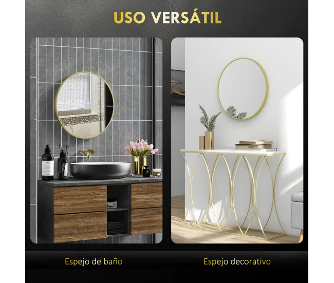 HOMCOM Espejo de Baño Ø60 cm Espejo de Pared Espejo Decorativo con Marco de Aluminio y Gancho Cómodo Instalación para Saló...