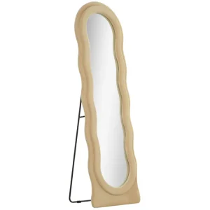 HOMCOM Espejo de Cuerpo Entero 160x50 cm Espejo de Pie o de Pared Diseño Ondulado Marco con Tela de Terciopelo para Salón...