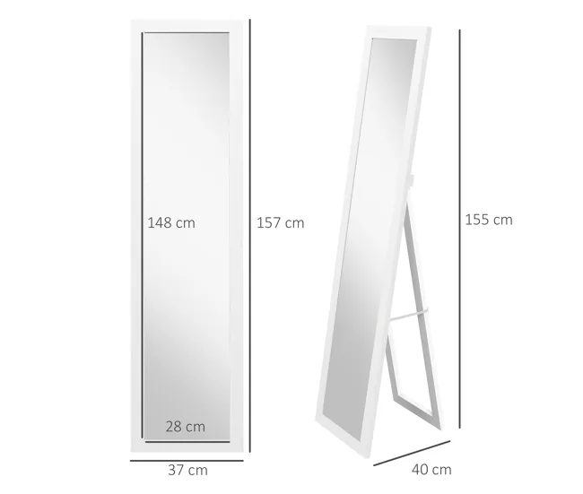 HOMCOM Espejo de Cuerpo Entero 37x155 cm Espejo de Pie Espejo de Pared Forma Rectangular con Marco de Madera Decorativo pa...