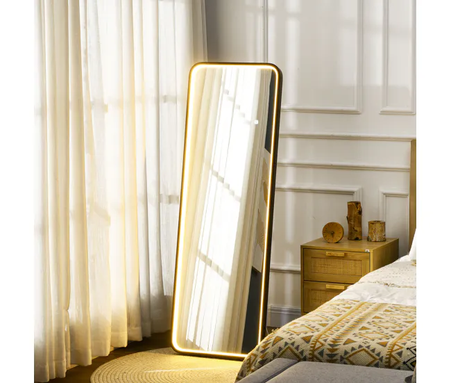 HOMCOM Espejo de Cuerpo Entero con Luces LED Espejo de Pie 151,5x50 cm Independiente o Pared con Iluminación Ajustable de...