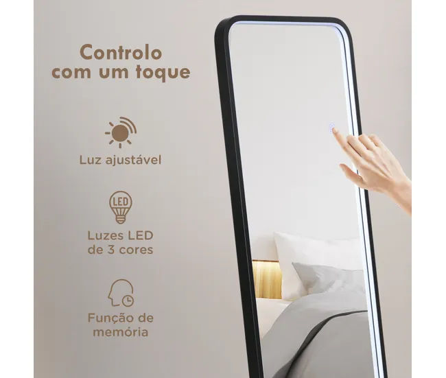HOMCOM Espejo de Cuerpo Entero con Luces LED Espejo de Pie 151,5x50 cm Independiente o Pared con Iluminación Ajustable de...