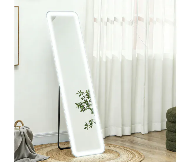 HOMCOM Espejo de Cuerpo Entero con Luz LED 150x40 cm Espejo de Pie o de Pared sin Marco con Iluminación de 3 Colores Funci...