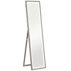HOMCOM Espejo de Cuerpo Entero con Luz LED 160x40 cm Espejo de Pie Espejo de Pared con Iluminación de 3 Colores Táctil Int...