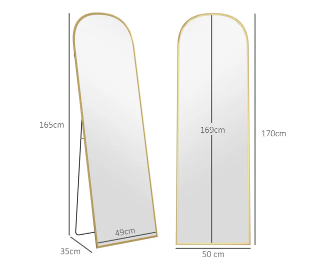 HOMCOM Espejo de Cuerpo Entero Espejo de Pie 50x170 cm Independiente o Pared con Marco de Aleación de Aluminio y Soporte p...