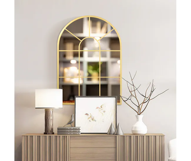 HOMCOM Espejo Decorativo de Pared 50x70 cm Espejo de Ventana de Metálico para Salón Dormitorio Entrada Estilo Moderno Dorado