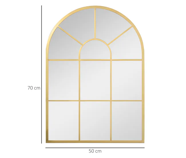 HOMCOM Espejo Decorativo de Pared 50x70 cm Espejo de Ventana de Metálico para Salón Dormitorio Entrada Estilo Moderno Dorado