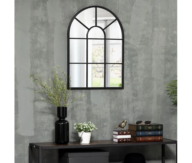 HOMCOM Espejo Decorativo de Pared 50x70 cm Espejo de Ventana de Acero para Salón Dormitorio Entrada Estilo Moderno Negro