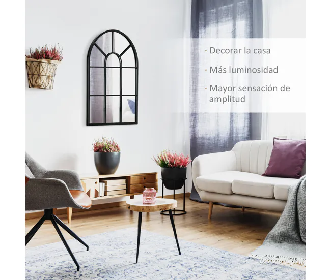 HOMCOM Espejo Decorativo de Pared 50x70 cm Espejo de Ventana de Acero para Salón Dormitorio Entrada Estilo Moderno Negro