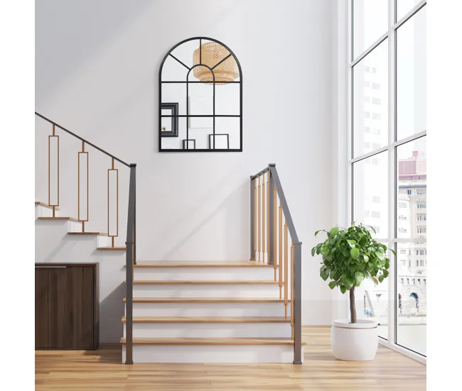 HOMCOM Espejo Decorativo de Pared 50x70 cm Espejo de Ventana de Acero para Salón Dormitorio Entrada Estilo Moderno Negro