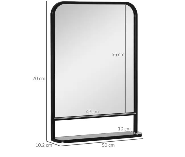 HOMCOM Espejo Decorativo de Pared 50x70 cm Espejo Rectangular de Metal con Estante de Almacenamiento para Salón Dormitorio...