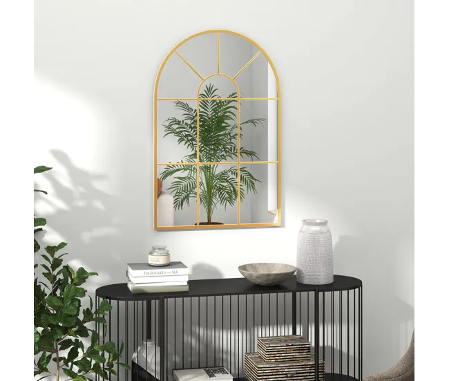 HOMCOM Espejo Decorativo de Pared 60x91 cm Espejo de Ventana de Metálico para Salón Dormitorio Entrada Estilo Moderno Dorado