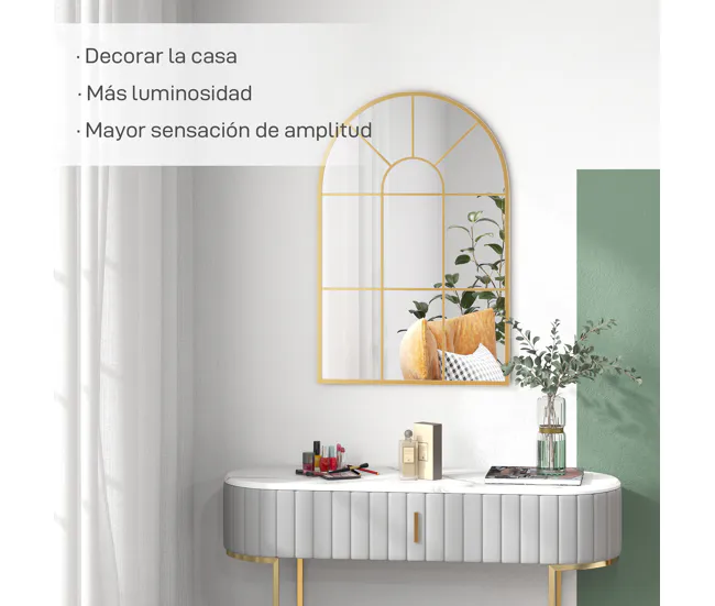 HOMCOM Espejo Decorativo de Pared 60x91 cm Espejo de Ventana de Metálico para Salón Dormitorio Entrada Estilo Moderno Dorado