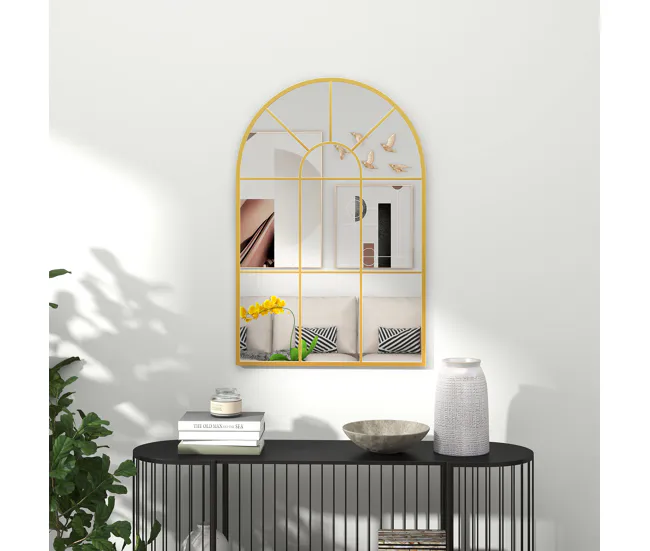 HOMCOM Espejo Decorativo de Pared 60x91 cm Espejo de Ventana de Metálico para Salón Dormitorio Entrada Estilo Moderno Dorado