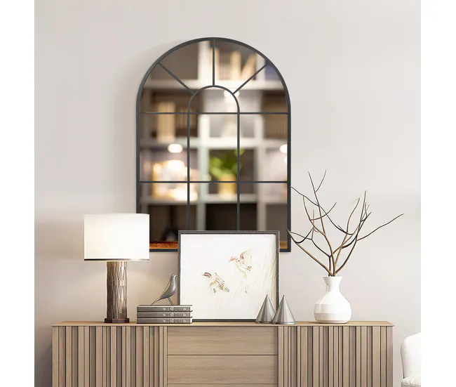 HOMCOM Espejo Decorativo de Pared 60x91 cm Espejo de Ventana de Metal para Salón Dormitorio Entrada Estilo Vanguardista Negro