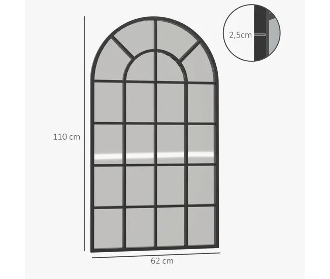 HOMCOM Espejo Decorativo de Pared 65x110 cm Espejo de Ventana de Acero para Salón Dormitorio Entrada Estilo Moderno Negro