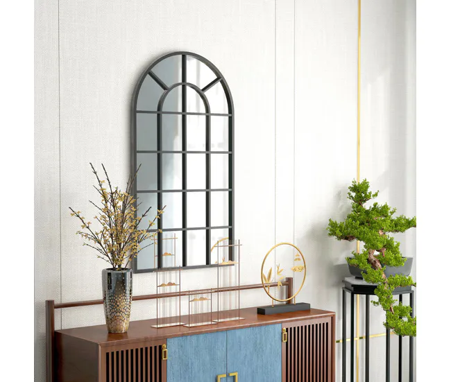 HOMCOM Espejo Decorativo de Pared 65x110 cm Espejo de Ventana de Acero para Salón Dormitorio Entrada Estilo Moderno Negro