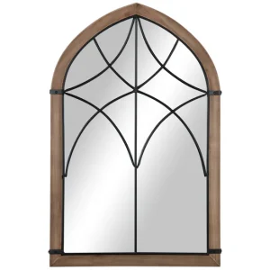 HOMCOM Espejo Decorativo de Pared de Madera 93x60 cm Espejo de Ventana con 2 Ganchos Estilo Antiguo para Salón Dormitorio...