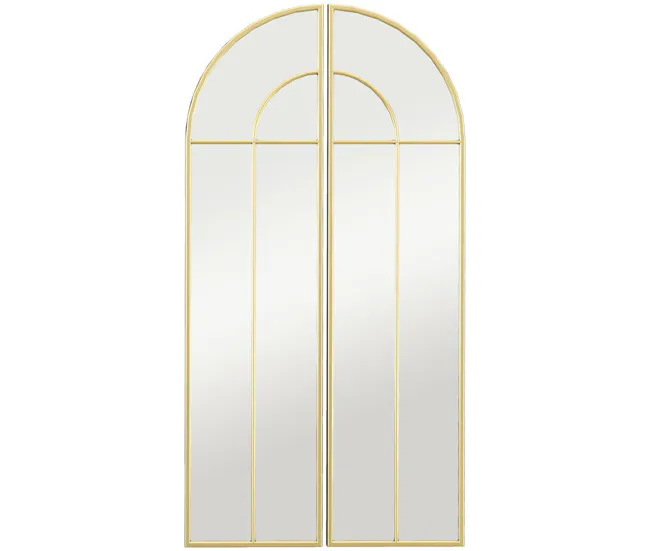 HOMCOM Espejo Decorativo de Pared de 2 Piezas 30x120 cm Espejo de Ventana con Diseño en Arco y Marco de Metálico Espejo pa...