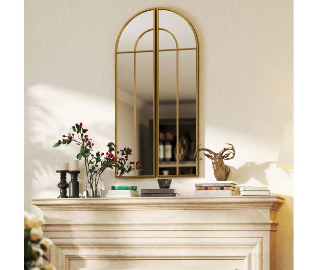 HOMCOM Espejo Decorativo de Pared de 2 Piezas 30x120 cm Espejo de Ventana con Diseño en Arco y Marco de Metálico Espejo pa...