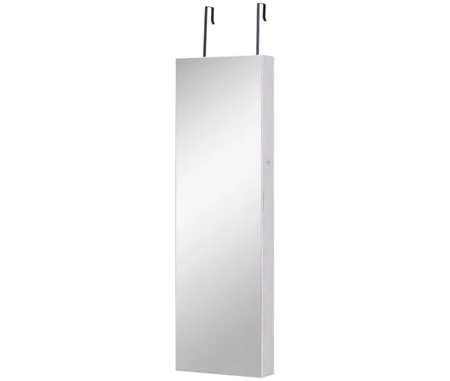 HOMCOM Espejo Joyero Colgante de Pared o Puerta con LED 5 Estantes 2 Cajones Pequeños Espejo Armario Montado con Cerradura...