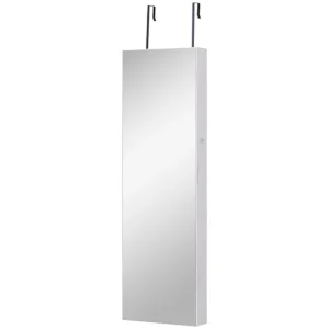 HOMCOM Espejo Joyero Colgante de Pared o Puerta con LED 5 Estantes 2 Cajones Pequeños Espejo Armario Montado con Cerradura...