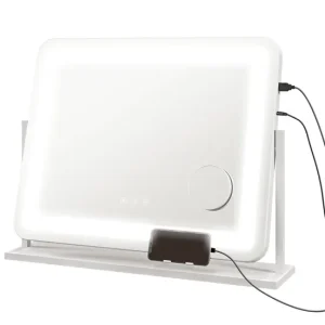 HOMCOM Espejo Maquillaje con Luz Espejo Tocador Giratorio 58x46 cm con 3 Modos de Iluminación Ajustables Interruptor Tácti...