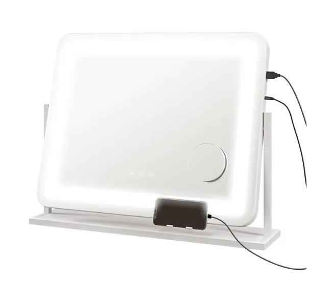 HOMCOM Espejo Maquillaje con Luz Espejo Tocador Giratorio 58x46 cm con 3 Modos de Iluminación Ajustables Interruptor Tácti...