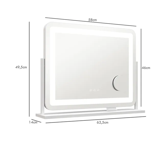 HOMCOM Espejo Maquillaje con Luz Espejo Tocador Giratorio 58x46 cm con 3 Modos de Iluminación Ajustables Interruptor Tácti...