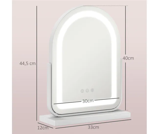 HOMCOM Espejo Maquillaje con Luz LED Espejo Tocador Giratorio con 3 Modos de Iluminación Ajustables Interruptor Táctil Rot...