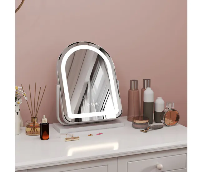 HOMCOM Espejo Maquillaje con Luz LED Espejo Tocador Giratorio con 3 Modos de Iluminación Ajustables Interruptor Táctil Rot...