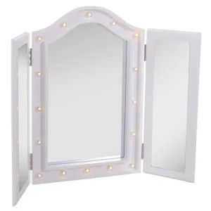 HOMCOM Espejo de Maquillaje con Luz LED Plegable Espejo Triple de Mesa Regalo De origen para Mujer Cargo con Baterí Espejo...