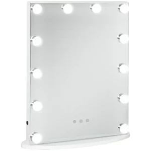 HOMCOM Espejo de Maquillaje Estilo Hollywood Espejo de Tocador con 12 Luces LED Ajustables en Brillo y Temperaturas de Col...