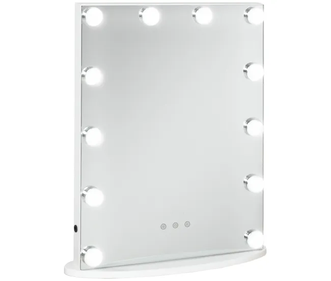 HOMCOM Espejo de Maquillaje Estilo Hollywood Espejo de Tocador con 12 Luces LED Ajustables en Brillo y Temperaturas de Col...