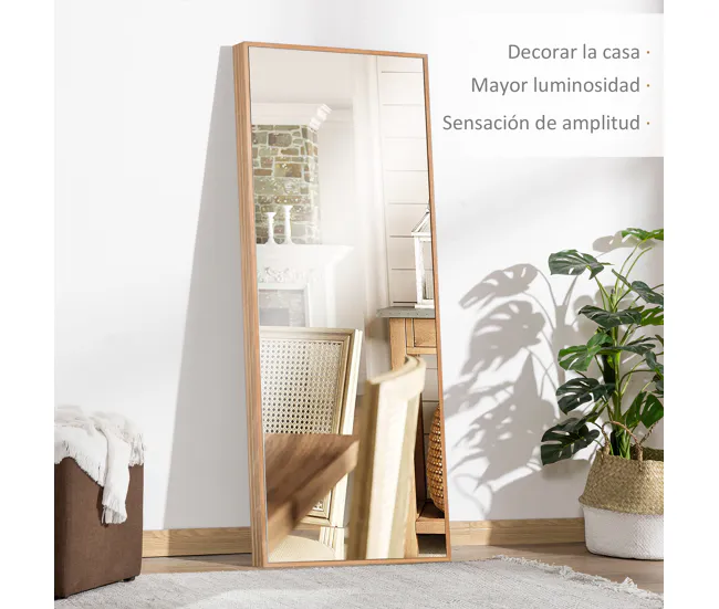HOMCOM Espejo de Pared Cuerpo Entero 45x125 cm Espejo de Pie Espejo de Suelo Grande de Madera Estilo Innovador Decorativo...