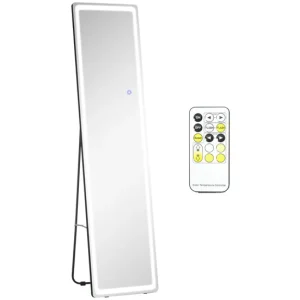 HOMCOM Espejo de Pared de Cuerpo Entero Espejo de Pie de Suelo con Luces LED Mando Distancia 3 Colores de Luz Ajustable Br...